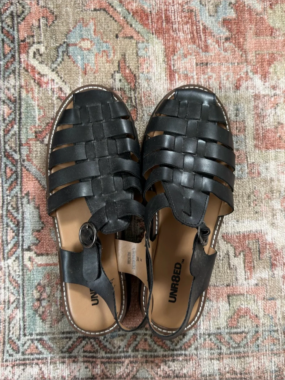 UNR8ED Women's Black Woven Leather Slingback Sandals